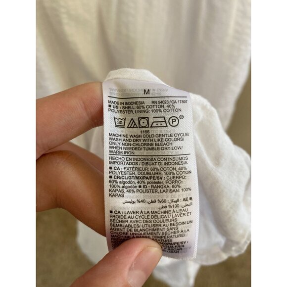 Old Navy Women’s White Textured Midi‎ Dress Puff Sleeves Lightweight Cotton M - Picture 4 of 7